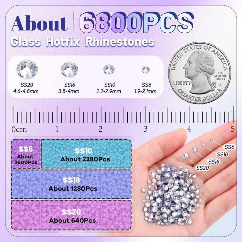 TINKRSTUFF 6800Pcs Silver Clear Hotfix Rhinestones for Clothing, Clear 2-5mm Mixed Sizes Iron On Flatback Glass Gems, Bedazzling Crystals Rhinestones for Crafting Hats Shoes Fabric Nail Art - Image 2